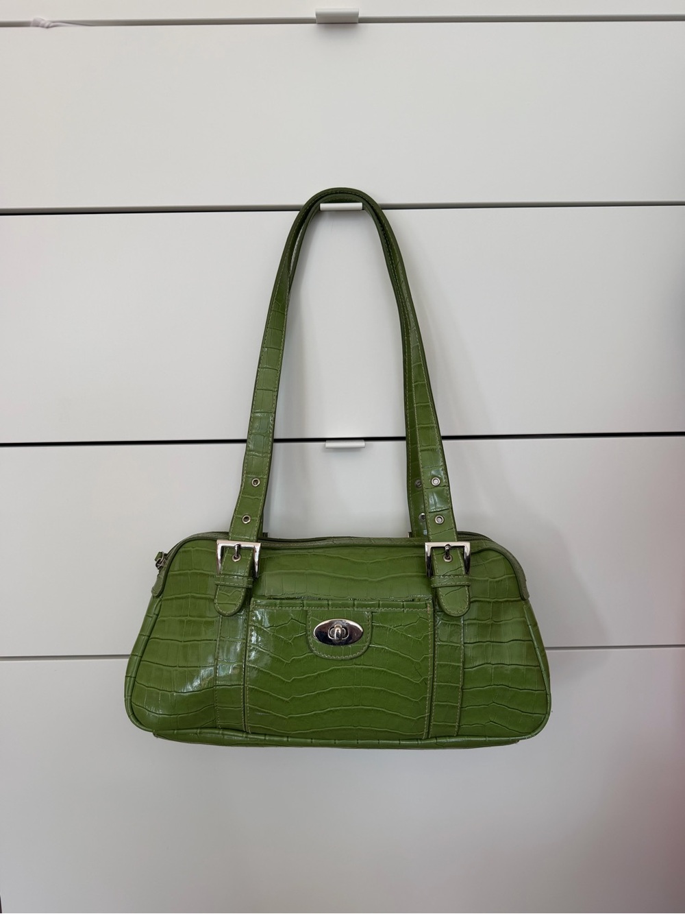Green Croc-Effect Shoulder Bag